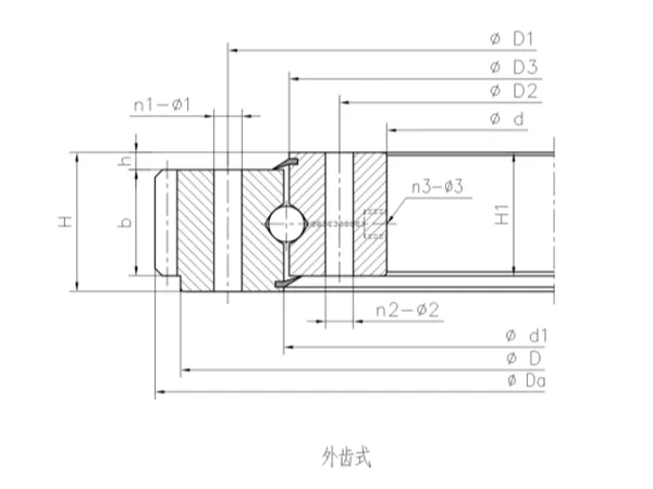 外齒式四點(diǎn)接觸球轉(zhuǎn)盤軸承結(jié)構(gòu)尺寸圖